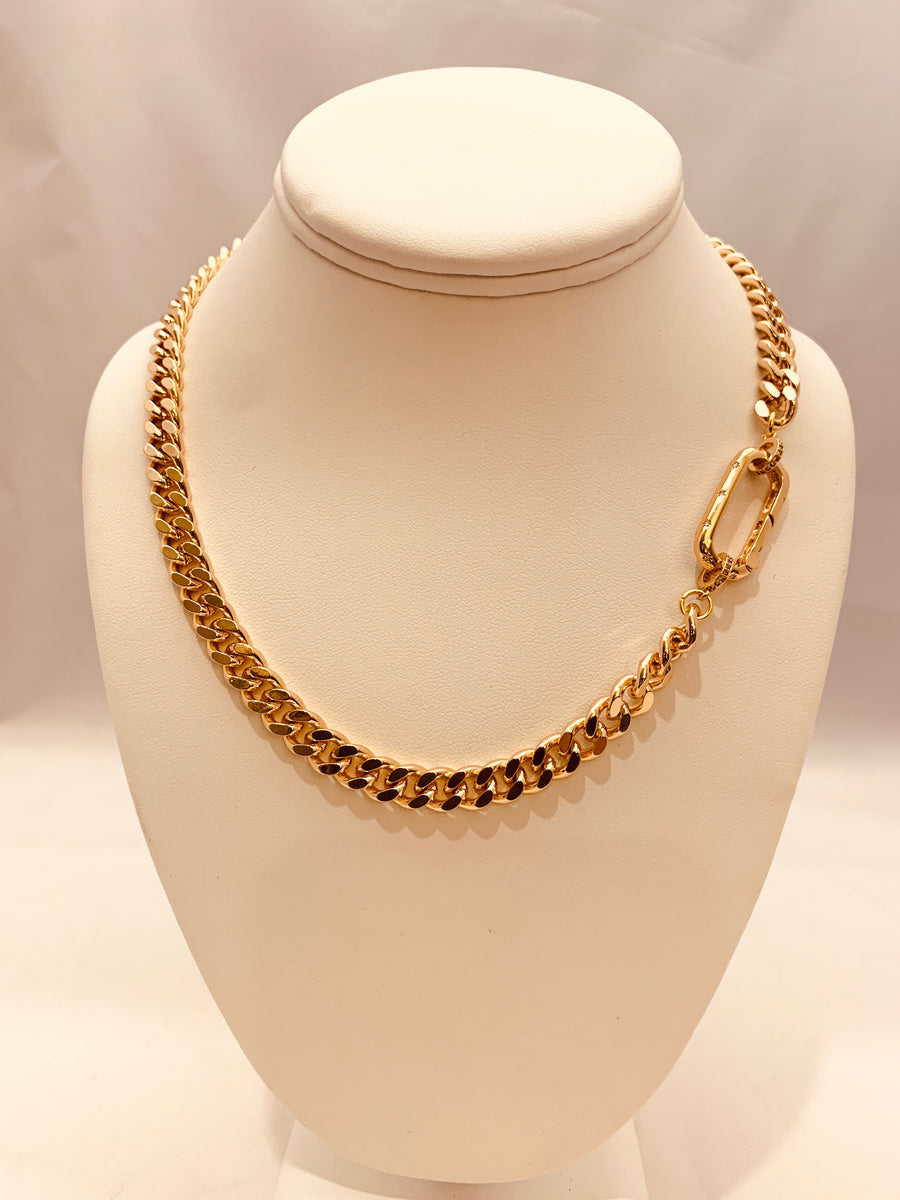 CURB CHAIN COLLECTION NECKLACE -LARGE CURB CHAIN WITH SPRING RECTANGLE CLOSURE