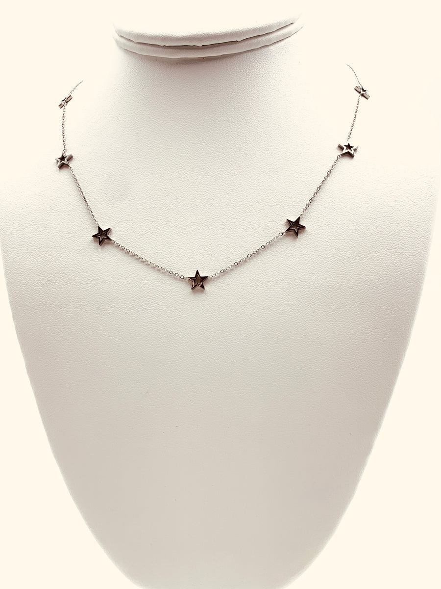 CELESTIAL COLLECTION- STAR  AND MOOM NECKLACE-MULTI OPEN STAR NECKLACE