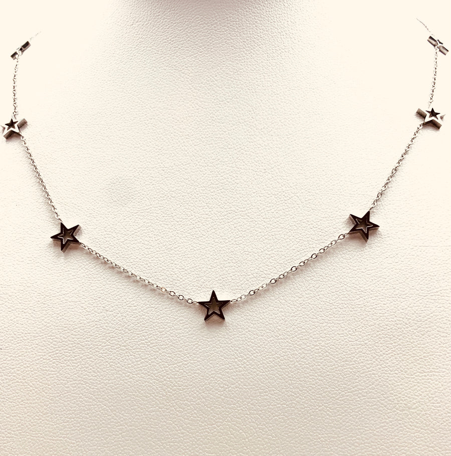 CELESTIAL COLLECTION- STAR  AND MOOM NECKLACE-MULTI OPEN STAR NECKLACE