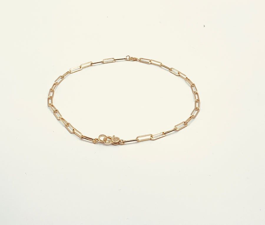 PAPER CLIP LINK COLLECTION-LARGE LINK NECKLACE WITH PAVE LOBSTER CLAW GOLD PLATED AND SILVER PLATED