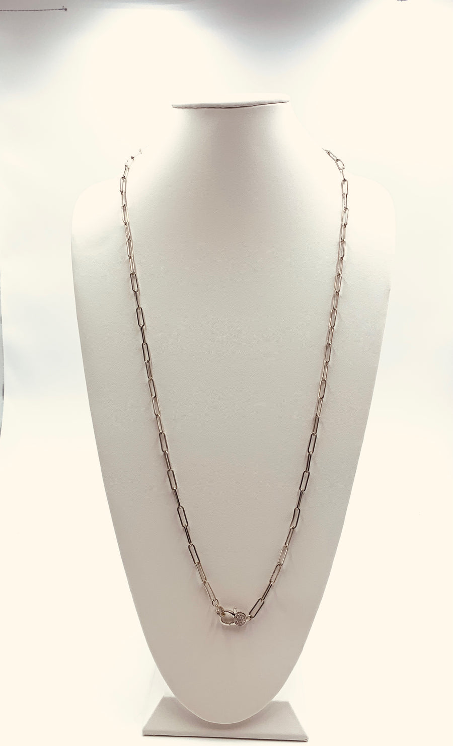 PAPER CLIP LINK COLLECTION-LARGE LINK NECKLACE WITH PAVE LOBSTER CLAW GOLD PLATED AND SILVER PLATED