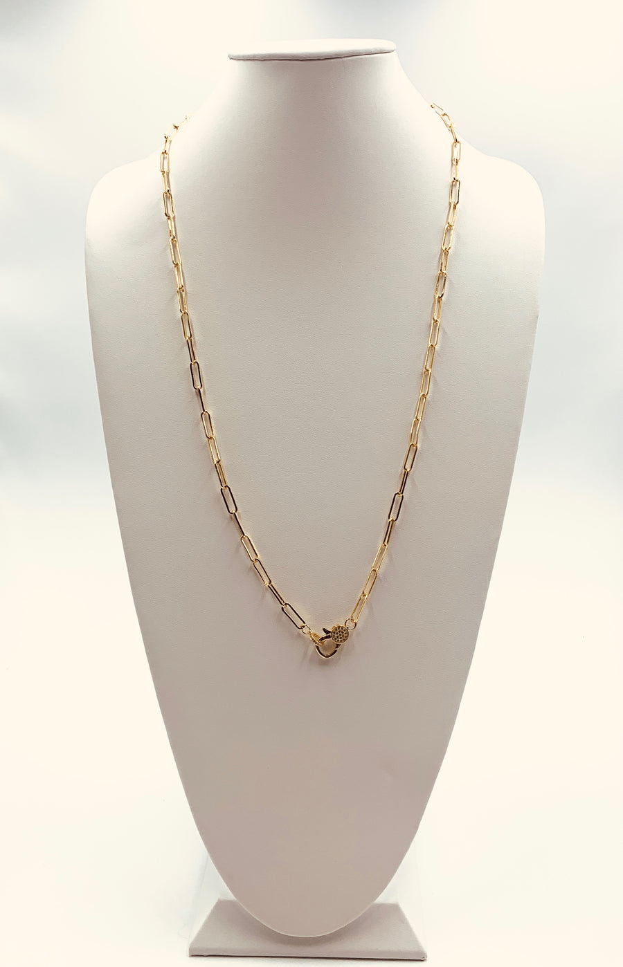 PAPER CLIP LINK COLLECTION-LARGE LINK NECKLACE WITH PAVE LOBSTER CLAW GOLD PLATED AND SILVER PLATED