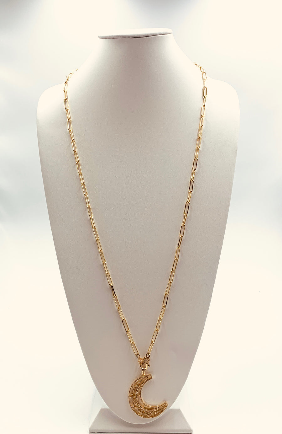 PAPER CLIP LINK COLLECTION-LARGE LINK NECKLACE WITH PAVE LOBSTER CLAW GOLD PLATED AND SILVER PLATED