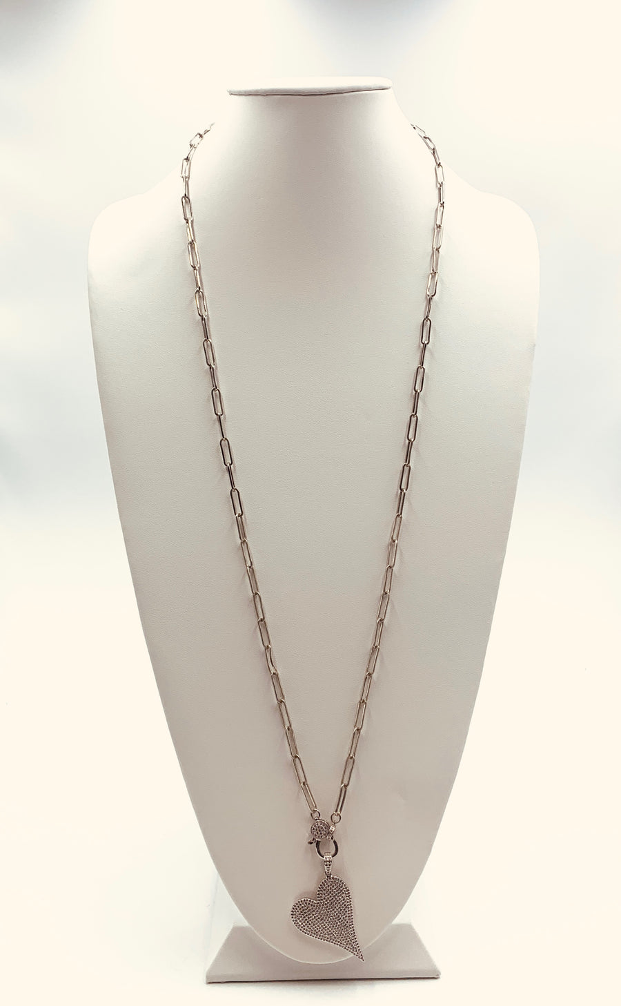 PAPER CLIP LINK COLLECTION-LARGE LINK NECKLACE WITH PAVE LOBSTER CLAW GOLD PLATED AND SILVER PLATED