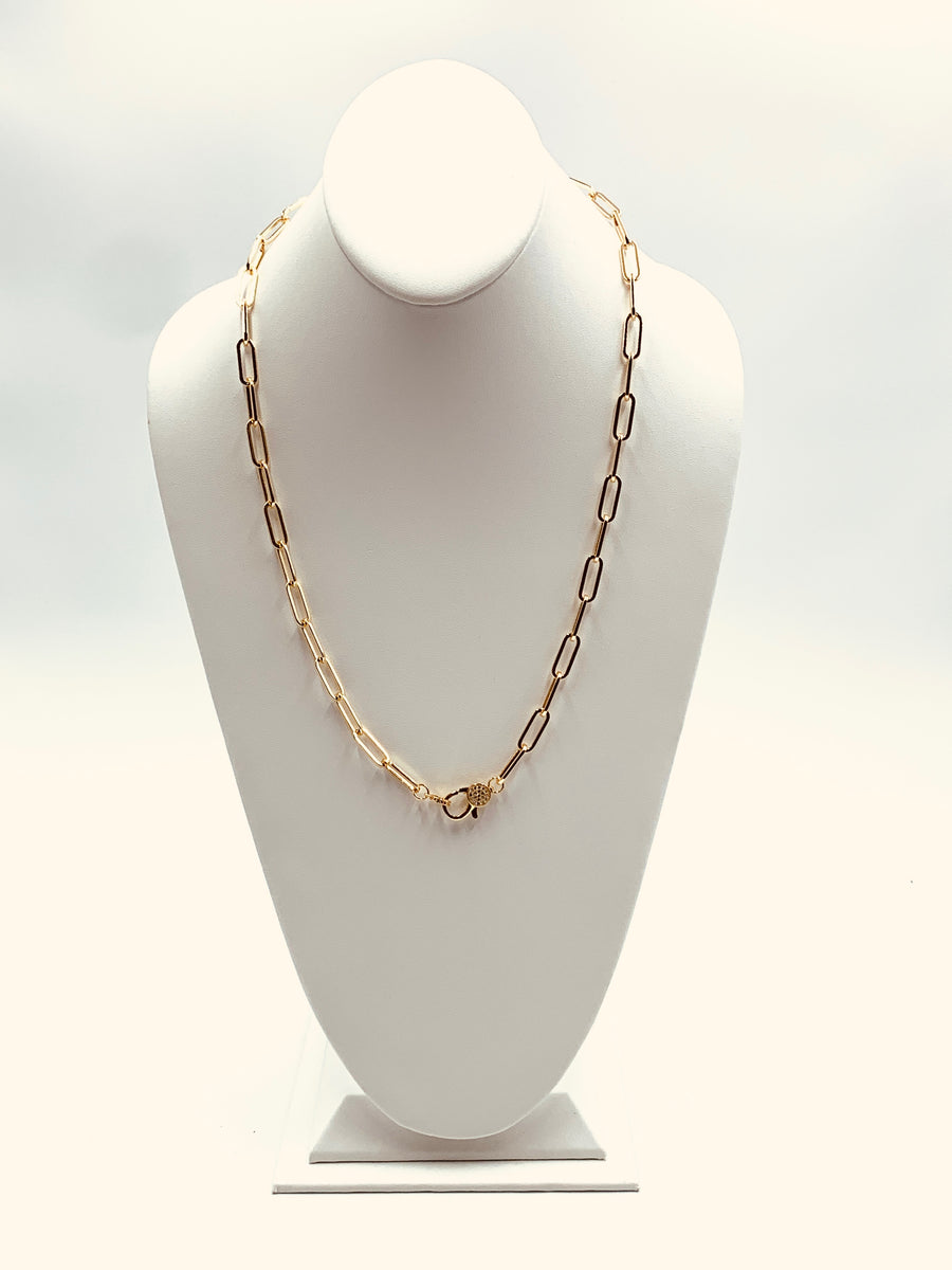 PAPER CLIP LINK COLLECTION- EXTRA LARGE PAPER CLIP NECKLACE WITH PAVE LOBSTER CLAW -GOLD PLATED AND SILVER PLATED