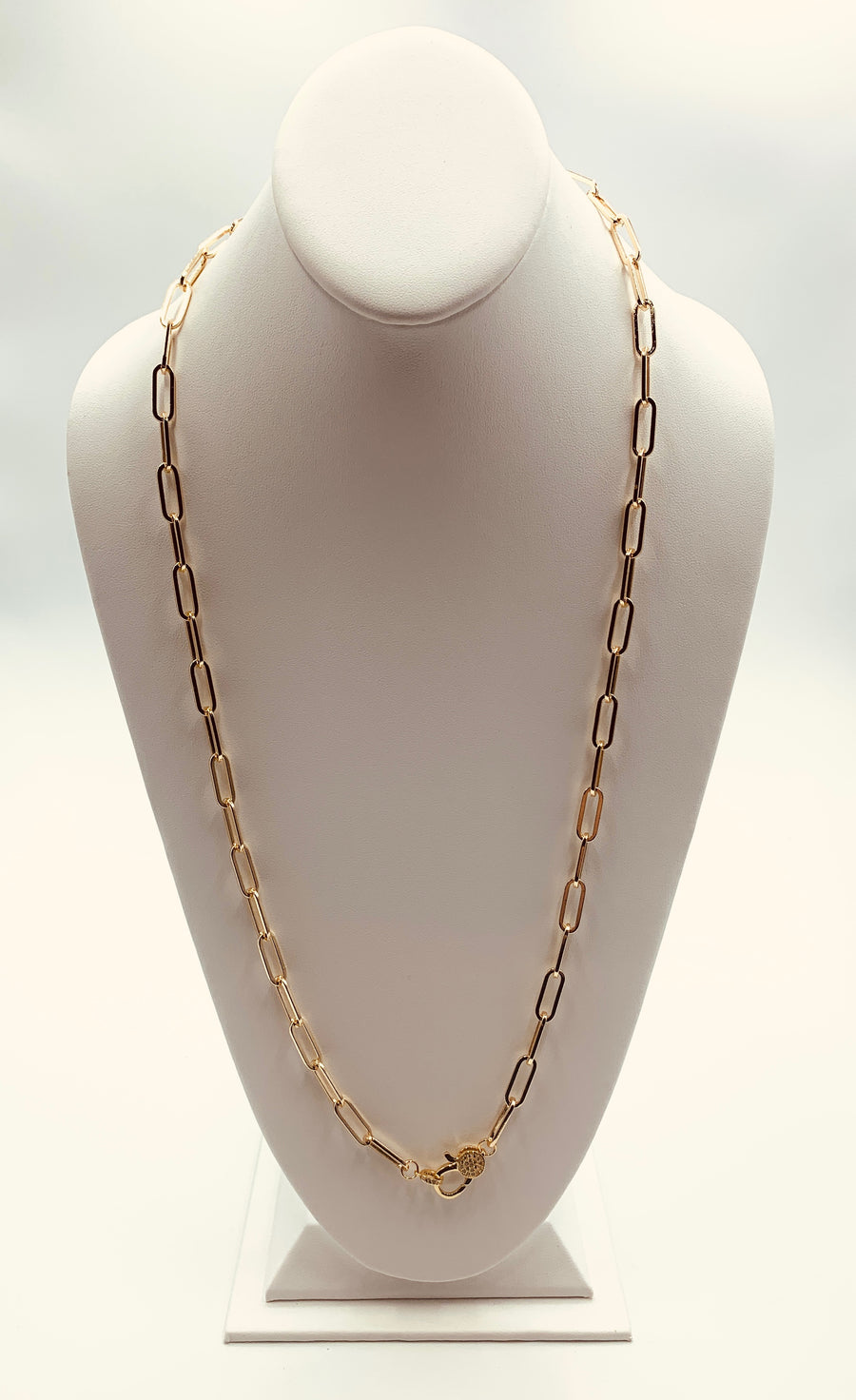 PAPER CLIP LINK COLLECTION- EXTRA LARGE PAPER CLIP NECKLACE WITH PAVE LOBSTER CLAW -GOLD PLATED AND SILVER PLATED