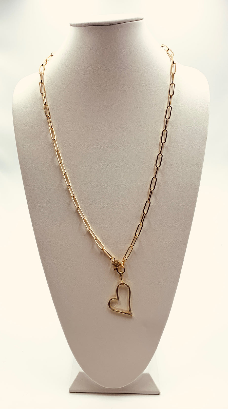 PAPER CLIP LINK COLLECTION- EXTRA LARGE PAPER CLIP NECKLACE WITH PAVE LOBSTER CLAW -GOLD PLATED AND SILVER PLATED