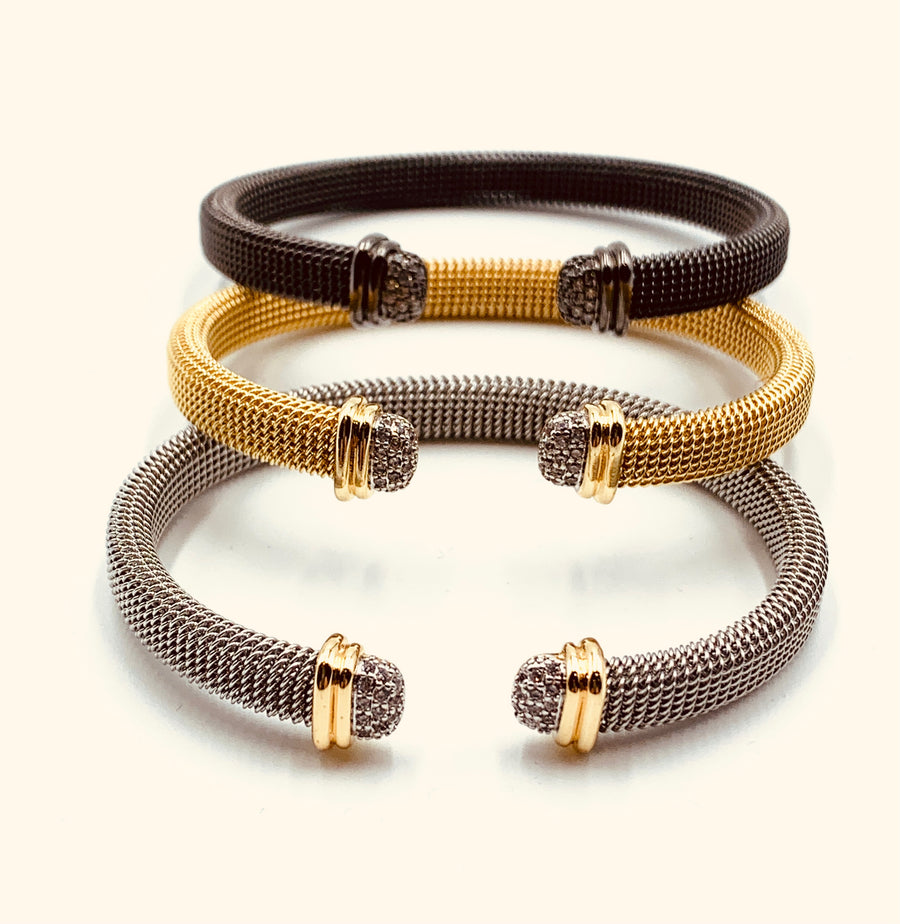 MESH BRACELET COLLECTION- OPEN MESH BRACELETS WITH PAVE TIPS