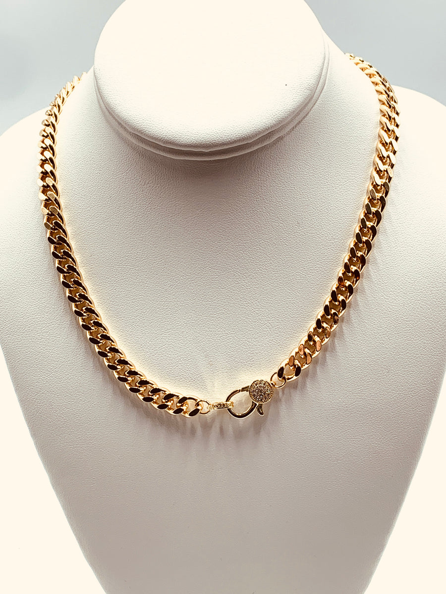 CURB CHAIN COLLECTION-LARGE CURB CHAIN NECKLACE WITH LOBSTER CLAW AND CZ CLOSURE