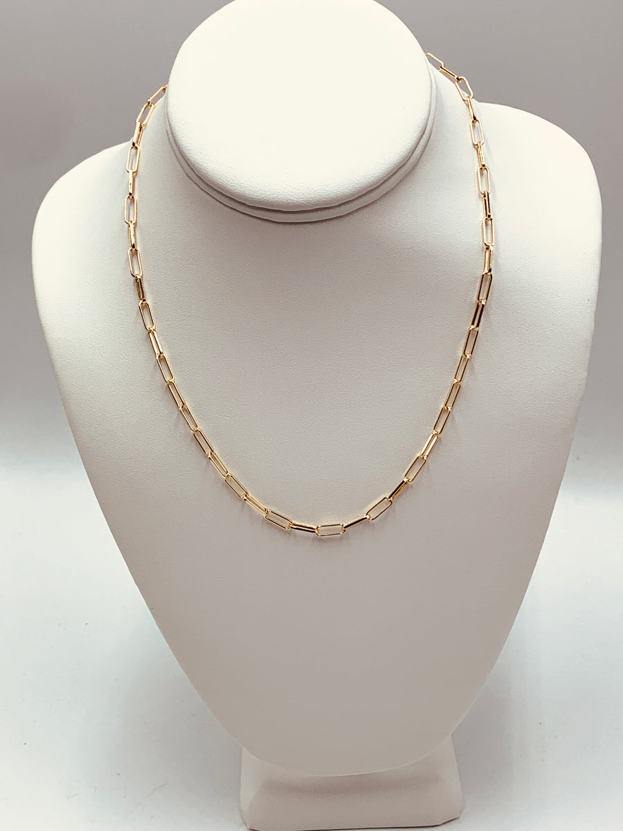 PAPER CLIP CHAIN COLLECTION-MID SIZE PAPER CLIP NECKLACE GOLD PLATED OR SILVER PLATED