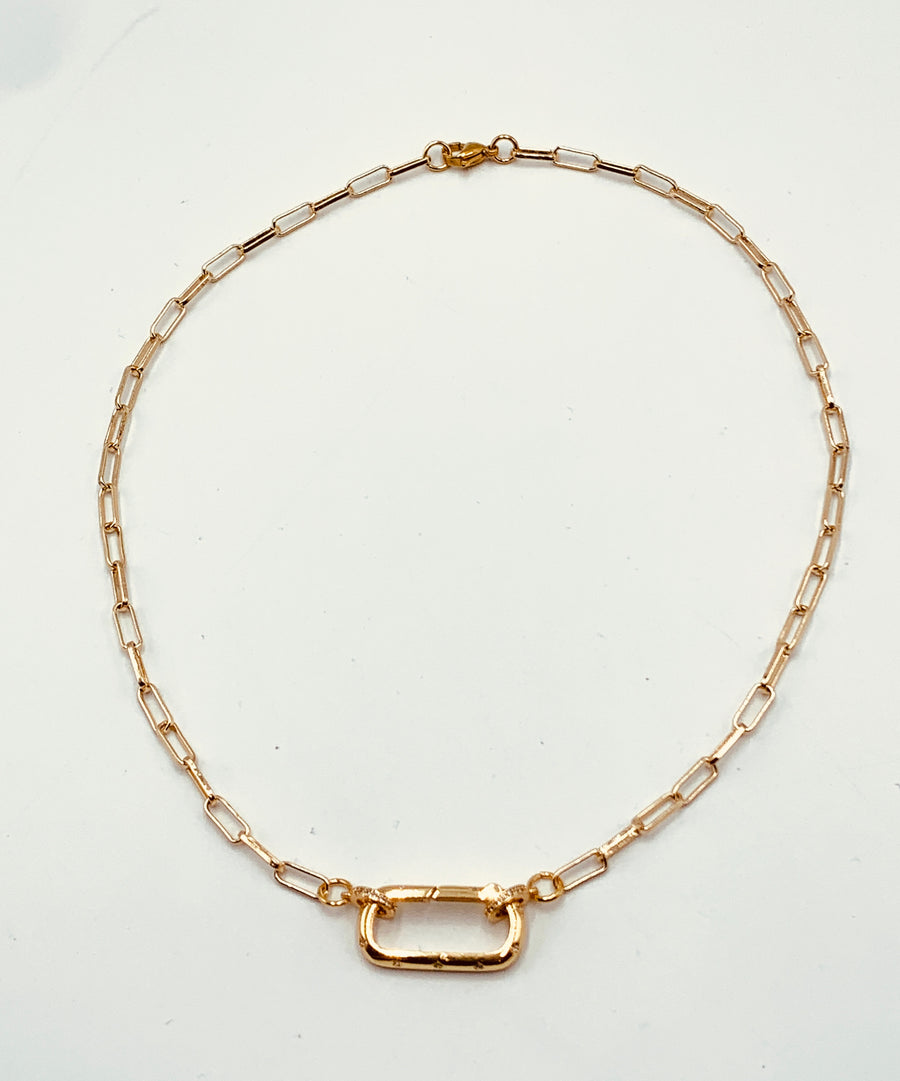 PAPER CLIP CHAIN COLLECTION-MID SIZE PAPER CLIP NECKLACE WITH SPRING GATE OVAL CLOSURE GOLD PLATED OR SILVER PLATED