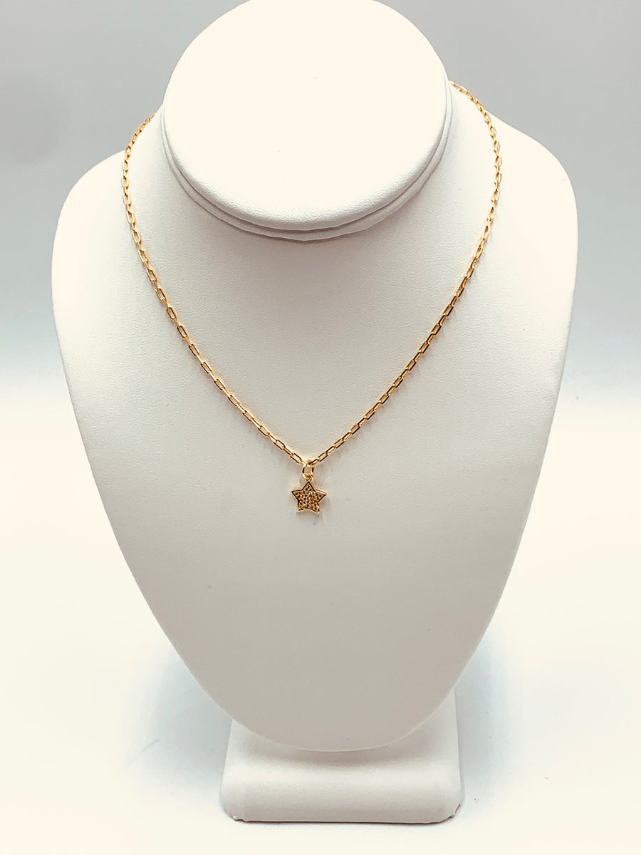 CELESTIAL CHARM & PENDANT NECKLACE COLLECTION -SMALL PAVE CZ STAR NECKLACE