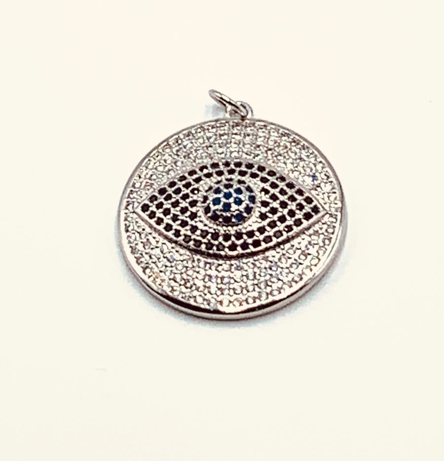 EVIL EYE CHARM COLLECTION-ROUND PAVE DISC WITH EVIL EYE CHARM