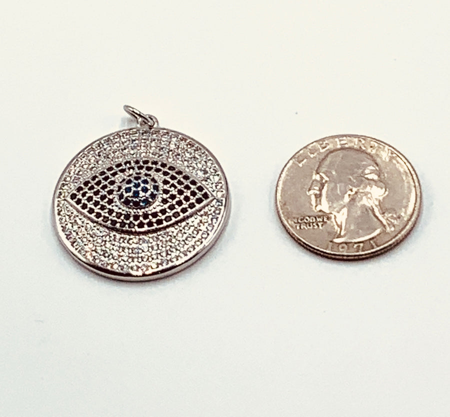 EVIL EYE CHARM COLLECTION-ROUND PAVE DISC WITH EVIL EYE CHARM