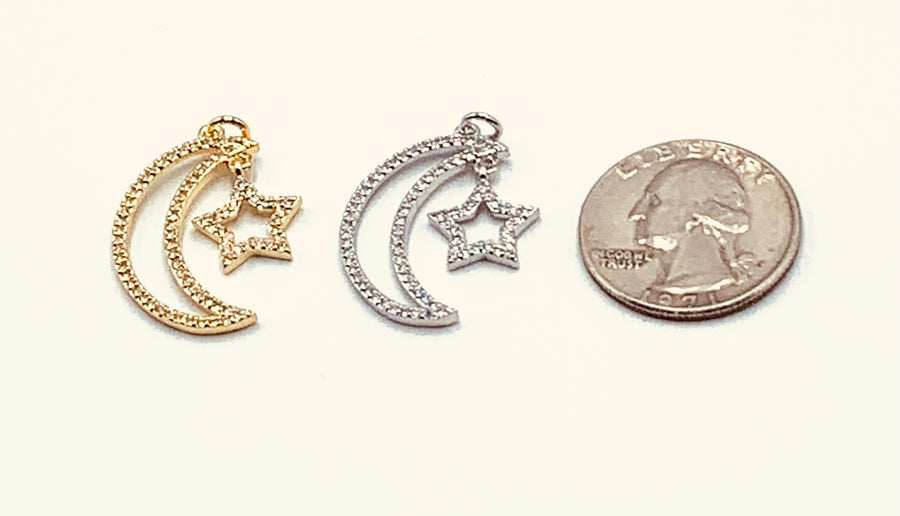 CELESTIAL CHARM COLLECTION-OPEN PAVE MOON AND STARS CHARM