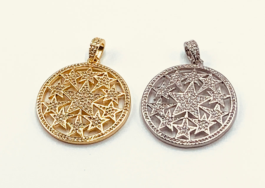 CELESTIAL CHARM COLLECTION-LARGE PAVE DISC WITH MULTI STARS