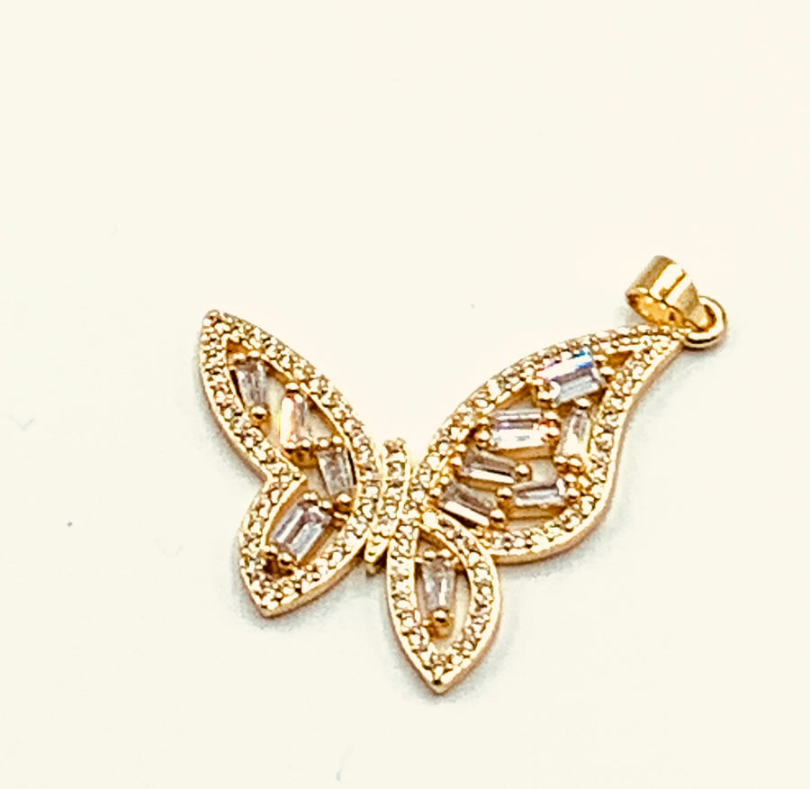 BUTTERFLY CHARM COLLECTION- OPEN BUTTERFLY CHARM-PAVE AND BAGUETTE CZ