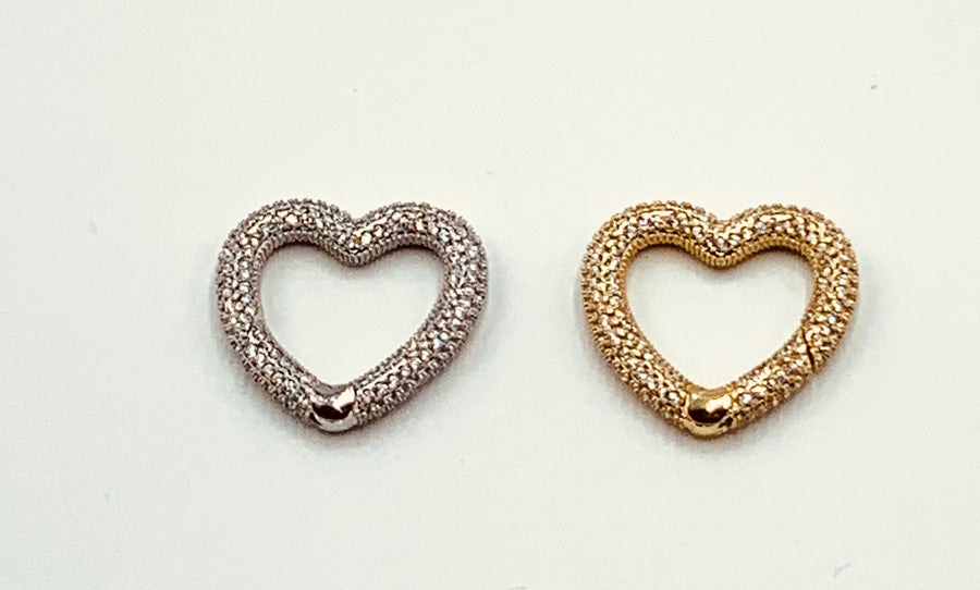 GATE SPRING CLOSURE COLLECTION-PAVE HEART SHAPE GATE SPRING CLOSURE CHARM