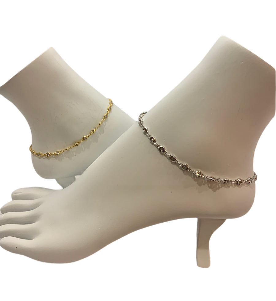 ANKLE BRACELET COLLECTION - CZ LINK COLLECTION -CZ LINK CHAIN ANKLE BRACELET