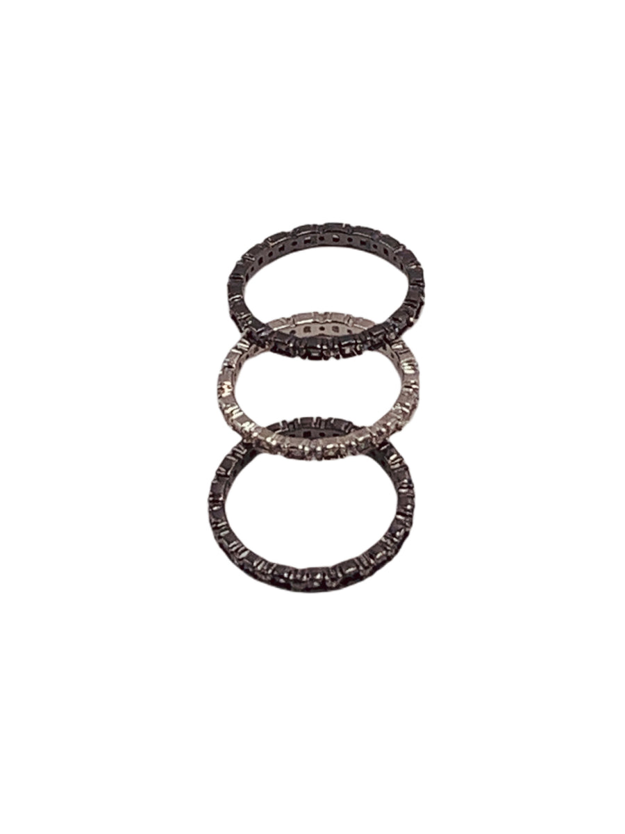 STACKABLE RINGS- HEMATITE AND CZ STACKED RING