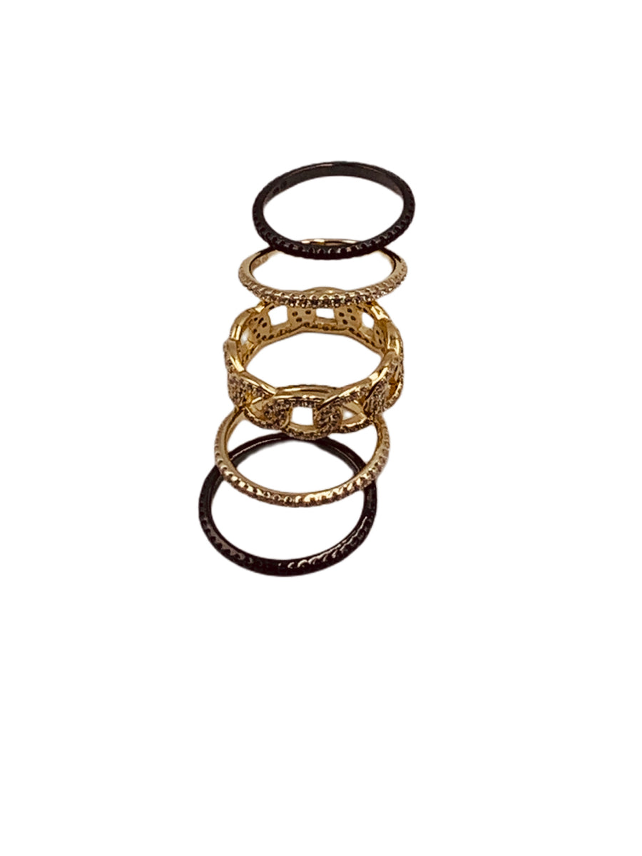 STACKABLE RING COLLECTION - 5 BAND ICE CURB RINGS WITH CZ BANDS