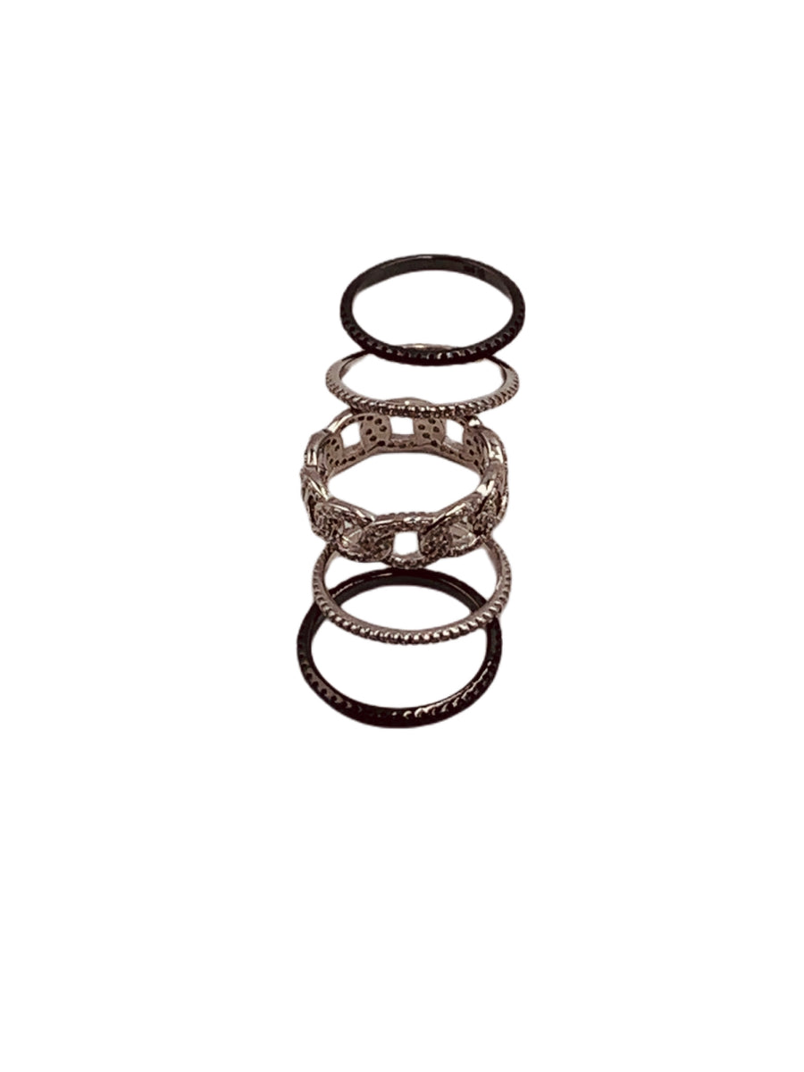 STACKABLE RING COLLECTION - 5 BAND ICE CURB RINGS WITH CZ BANDS