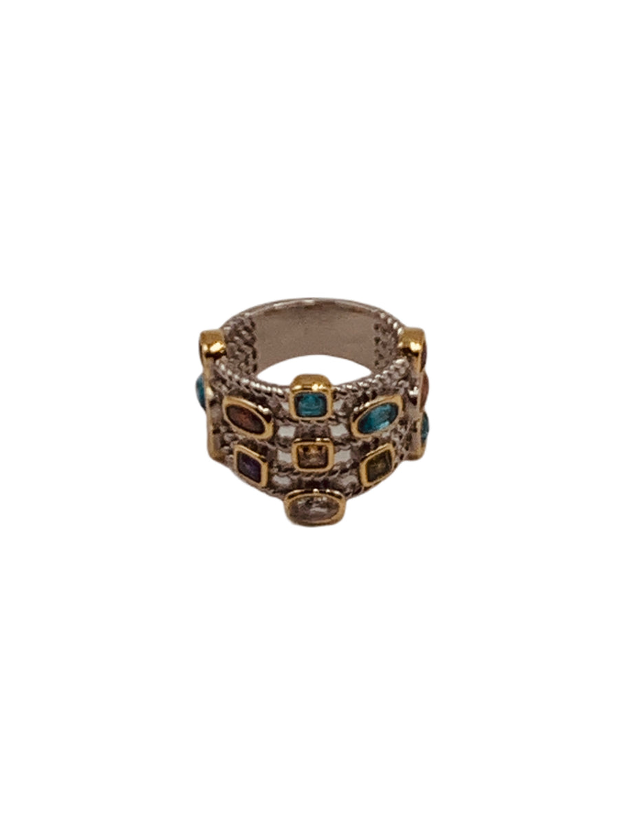 CABLE RING COLLECTION -MULTI LAYER CABLE RING WITH MULTI COLOR CZ STONES