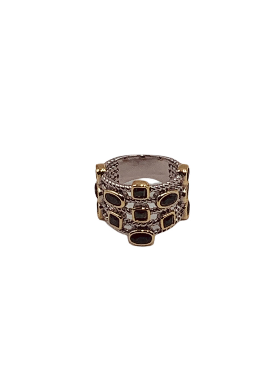 CABLE RING COLLECTION -MULTI LAYER CABLE RING WITH BLACK COLOR CZ STONES