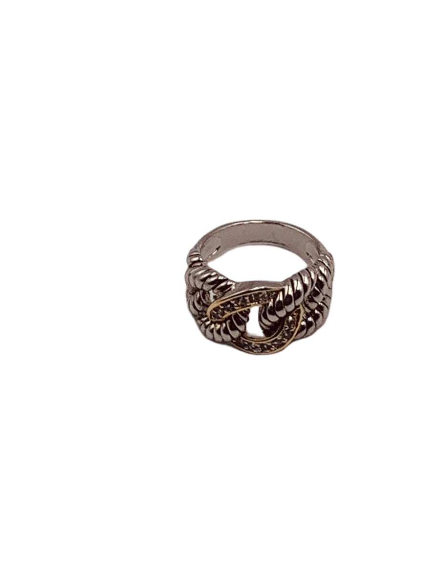 CABLE RING COLLECTION - 2 TONE INTERLOCK PAVE CZ