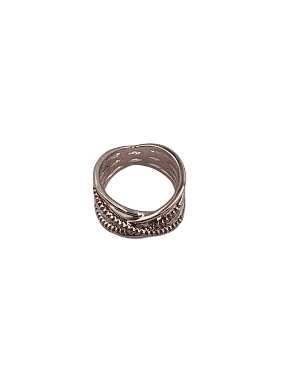 CABLE RING COLLECTION -MULTI X RING CLEAR PAVE CZ