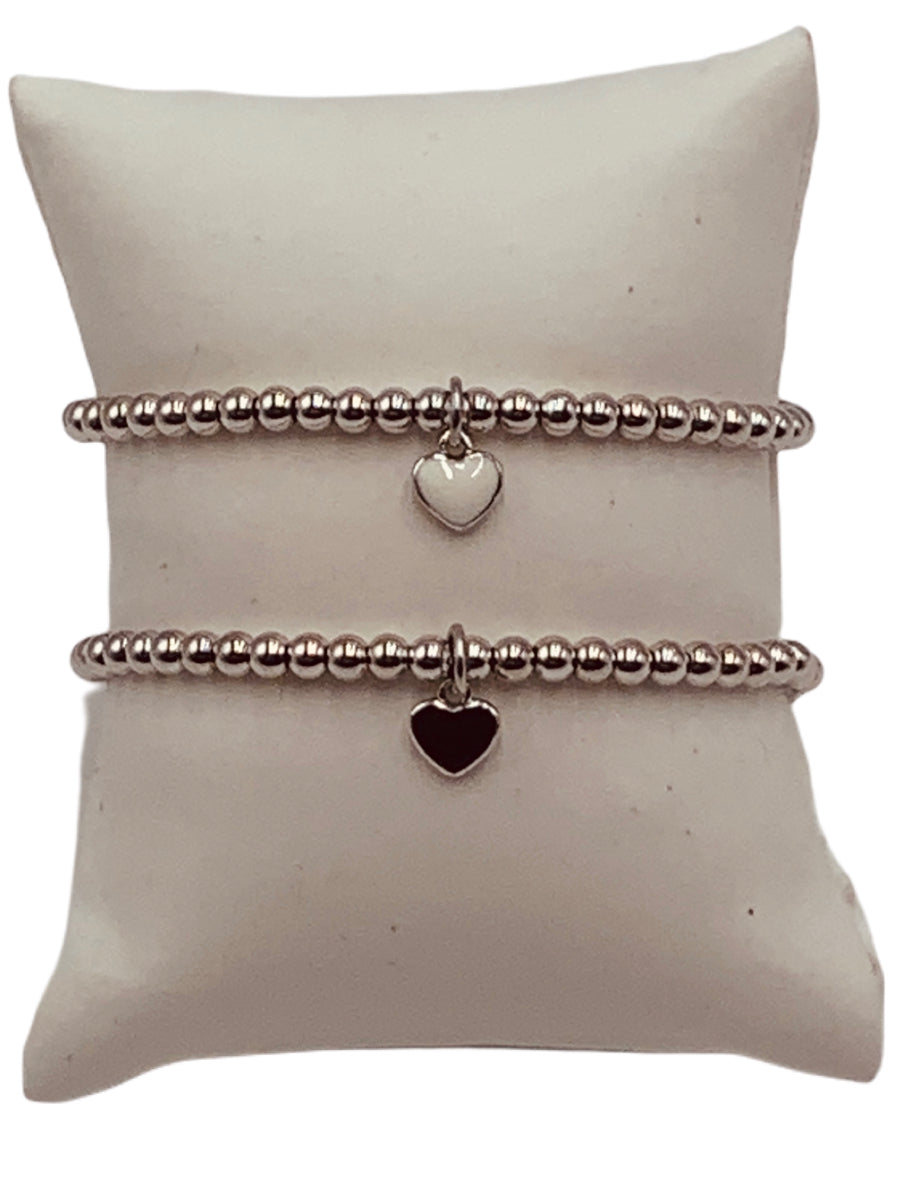 BEADED BRACELET COLLECTION- STRETCH BEADED 4MM WITH ENAMEL HEART  CHARM