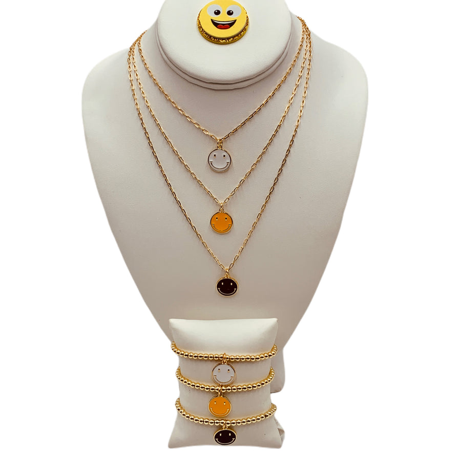 SMILEY FACE COLLECTIONS- ENAMEL SMILEY FACE ON GOLD FILLED SMALL PAPER CLIP CHAIN- PUT A SMILE ON YOUR FACE